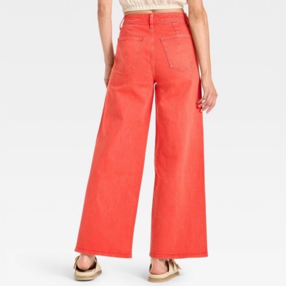 NWT Women's Coral Red Sailor Wide-Leg Jeans - Picture 3 of 7